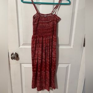 orange and white patterned sun dress